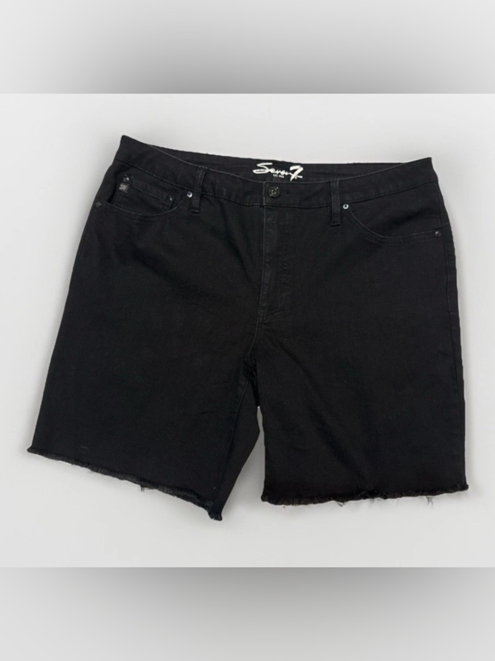 Seven7 black relaxed Bermuda shorts with raw edge hem
